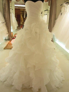 Sweetheart Sleeveless Organza Ball Gown Court Train With Ruffles Wedding Dress