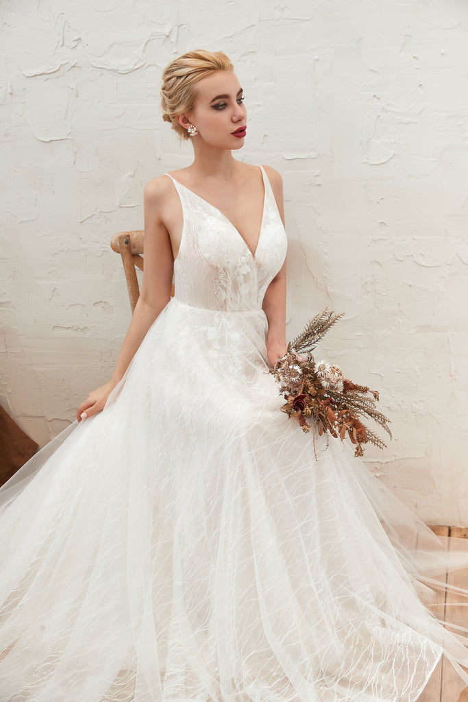Sexy New V-Neck Backless Tulle Wedding Dresses AS28346