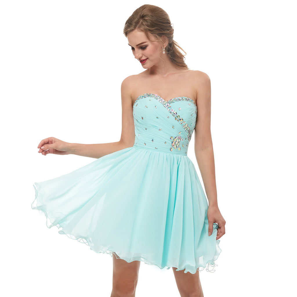 Sweetheart Sleeveless Chiffon Short Homecoming Dresses With Beading AS16670