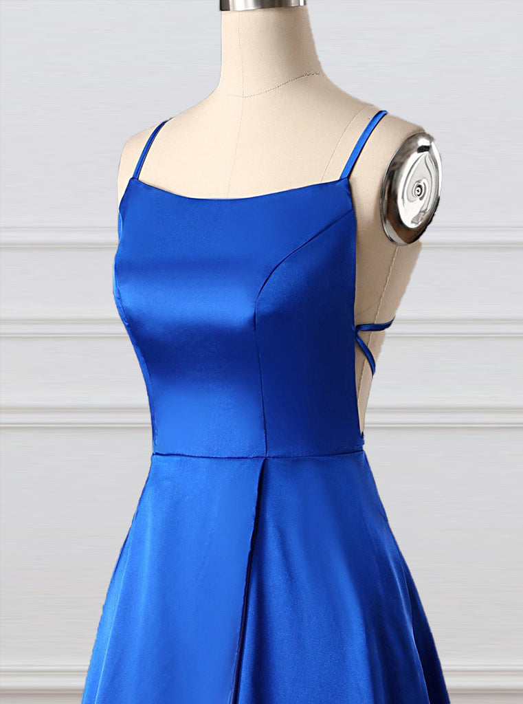 A-Line Simple Royal Blue Side Split Backless Prom Dress