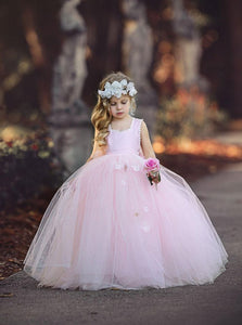 Princess Light Pink Ball Gown Tulle Flower Girl Dress OF124