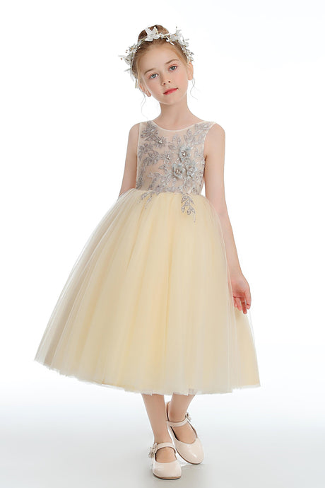 Tulle Daffodil Sleeveless V Back Flower Girl dress