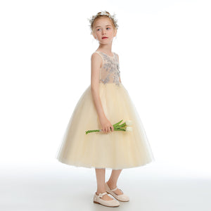 Tulle Daffodil Sleeveless V Back Flower Girl dress