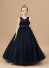 Lace Tulle Black Stain-Sash Pretty Flower Girl dress With Bownot