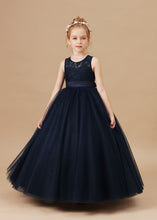 Lace Tulle Black Stain-Sash Pretty Flower Girl dress With Bownot