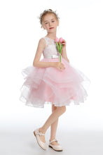 Pink Tulle Layered  V Back Flower Girl dress