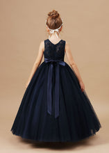 Lace Tulle Black Stain-Sash Pretty Flower Girl dress With Bownot