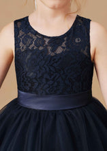 Lace Tulle Black Stain-Sash Pretty Flower Girl dress With Bownot