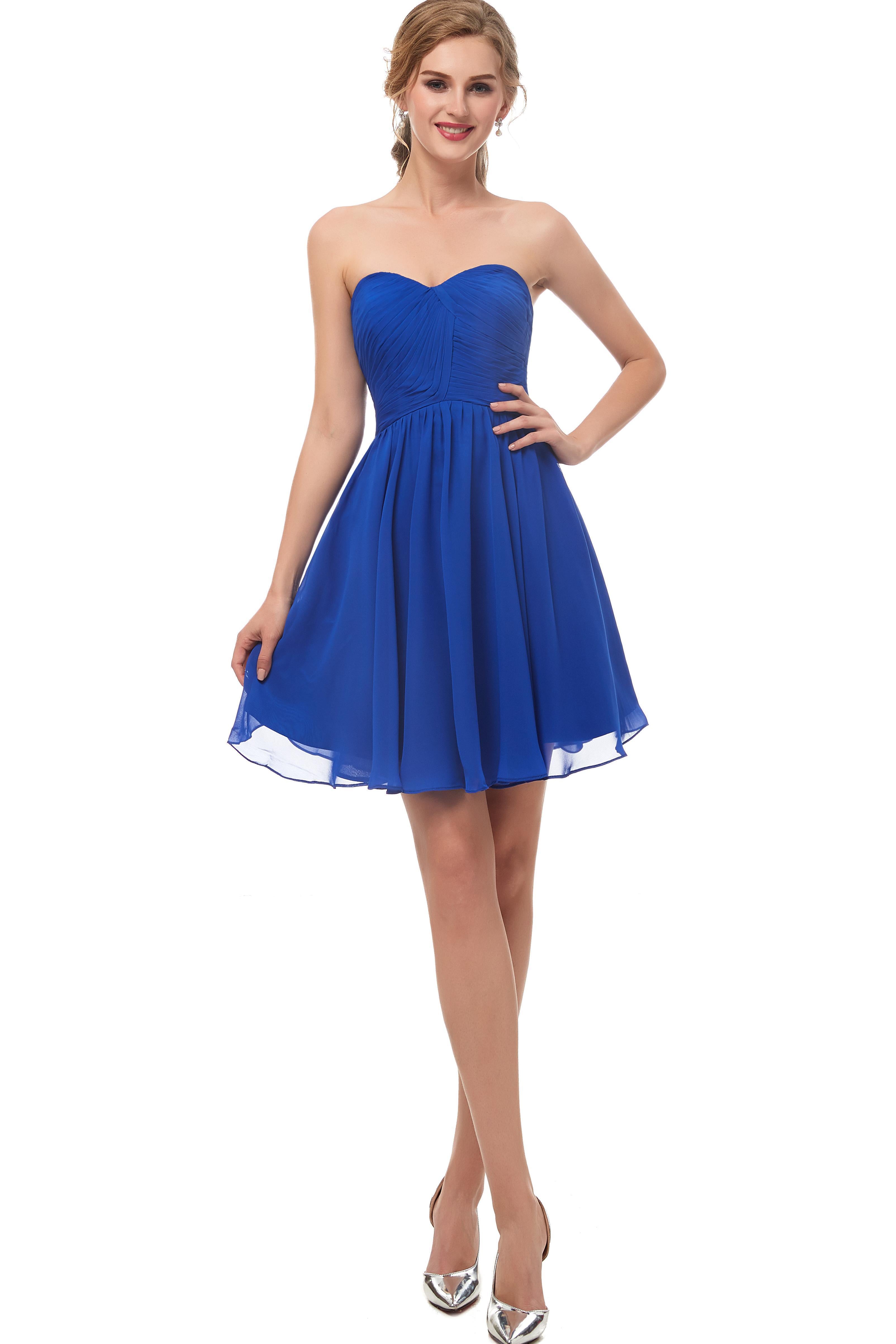 Sweetheart Sleeveless Royal blue Chiffon Short Homecoming Dresses AS12673