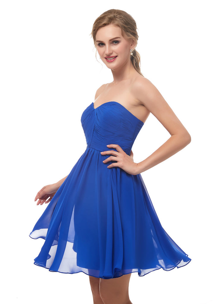 Sweetheart Sleeveless Royal blue Chiffon Short Homecoming Dresses AS12673