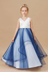 Trumpet V-neck SLeeveless V-neck Tulle Stain Flower Girl Dresses