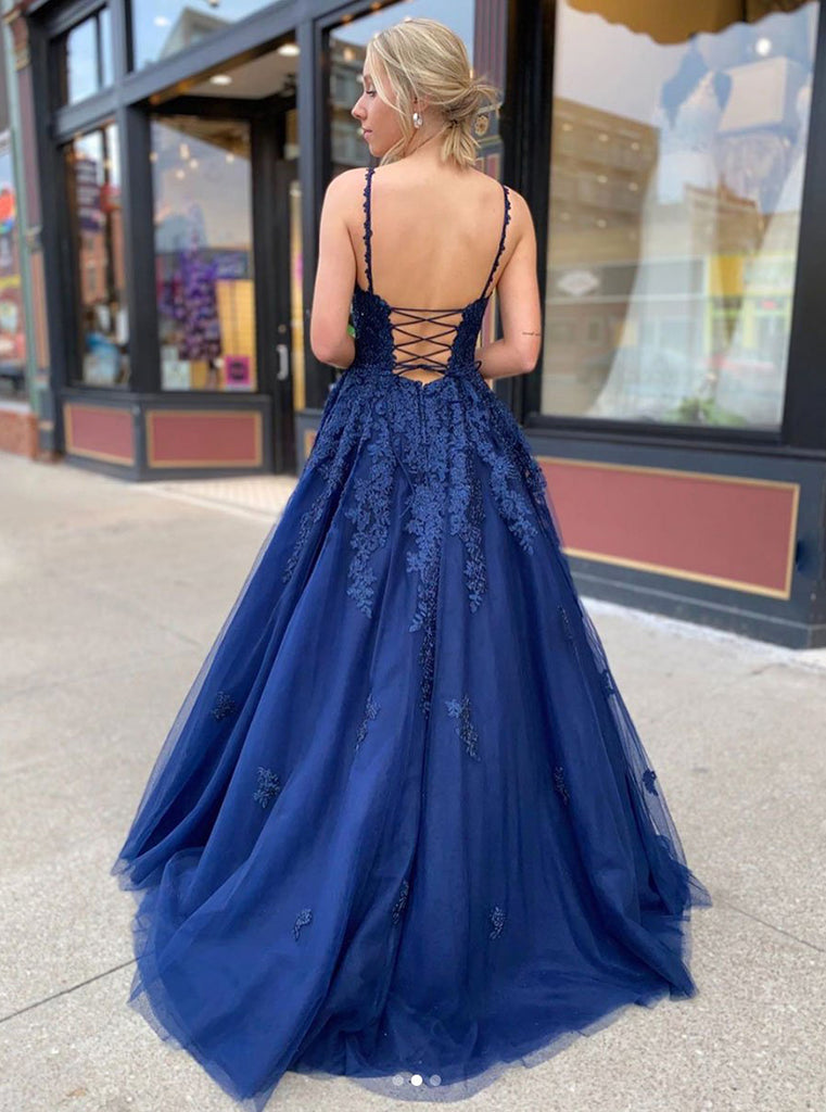 Blue Appliques Long Prom Dress Evening Dress PD1109
