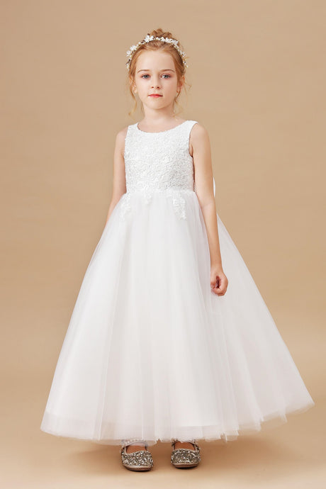 Cute Sleeveless Tulle Appliques Flower Girl dress With Bowknot