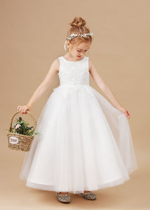 Cute Sleeveless Tulle Appliques Flower Girl dress With Bowknot