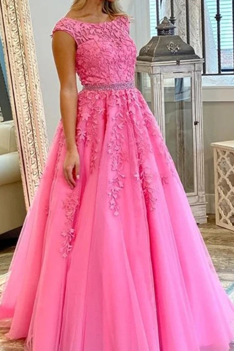 Long Prom Dresses with Applique and Beading Light Plum Graduation Dress PO371