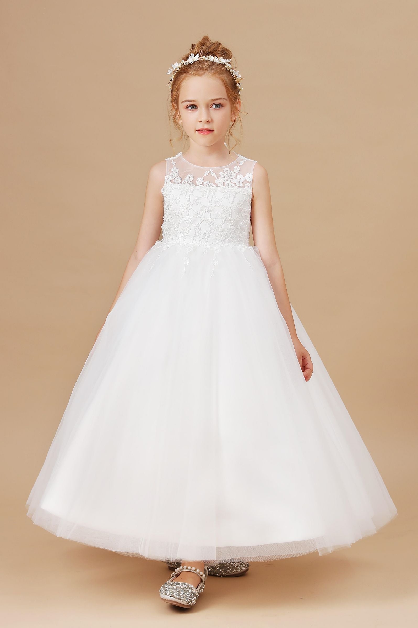 Sweetheart Tulle Appliques Sleeveless Flower Girl Dress