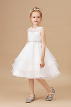 Applique Tulle Organza Ruffles Sleeveless Flower Girl dress With Rhinestone Sash