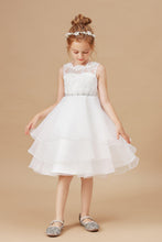 Applique Tulle Organza Ruffles Sleeveless Flower Girl dress With Rhinestone Sash