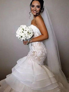 Trumpet/Mermaid Applique Lace Sweetheart Ruffles Organza Wedding Dress OW299