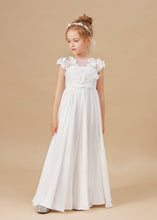 Chiffon A-line Ivory Appliques Long Flower Girl dress