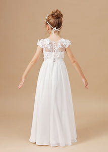 Chiffon A-line Ivory Appliques Long Flower Girl dress