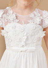 Chiffon A-line Ivory Appliques Long Flower Girl dress