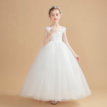 Ivory Tulle Cap Sleeves Flower Girl dress With Bowknot