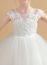 Ivory Tulle Cap Sleeves Flower Girl dress With Bowknot
