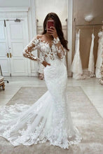 Mermaid Bateau Neck Long Sleeves Lace Appliques Wedding Dresses N021