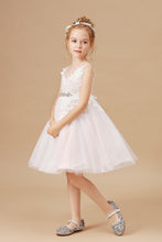 Appliques Halter V-neck Tulle Flower Girl dress with Sash