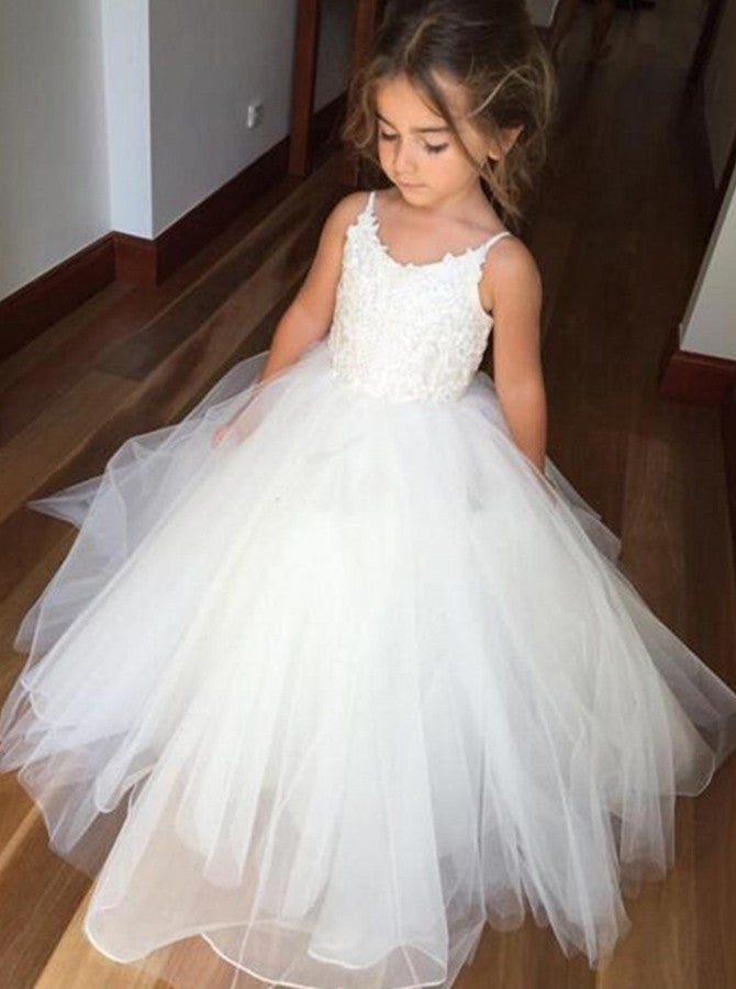 Spaghetti Straps Tulle Tutu Ball Gown Flower Girl Dress OF102