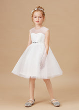 Ivory Tulle Lace Sleeveless Flower Girl Dress