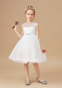 Ivory Tulle Lace Sleeveless Flower Girl Dress