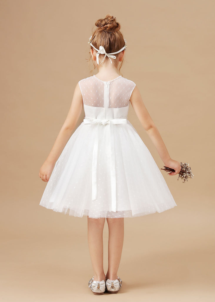 Tulle Lace Sleeveless Ivory Flower Girl Dress