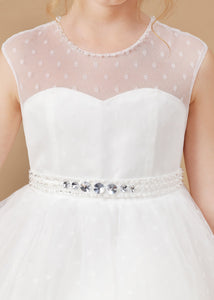 Ivory Tulle Lace Sleeveless Flower Girl Dress