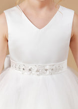 Ivory Tulle Satin V-neck Sleeveless Flower Girl Dress With Bowknot
