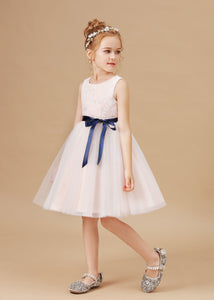 Tulle Satin Lace Flower Girl dress With Bowknot Satin-Sash