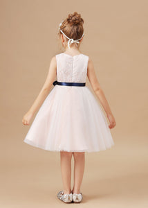 Tulle Satin Lace Flower Girl dress With Bowknot Satin-Sash