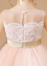 Applique Chic Tulle Satin Flower Girl dress With Rhinestone Belt