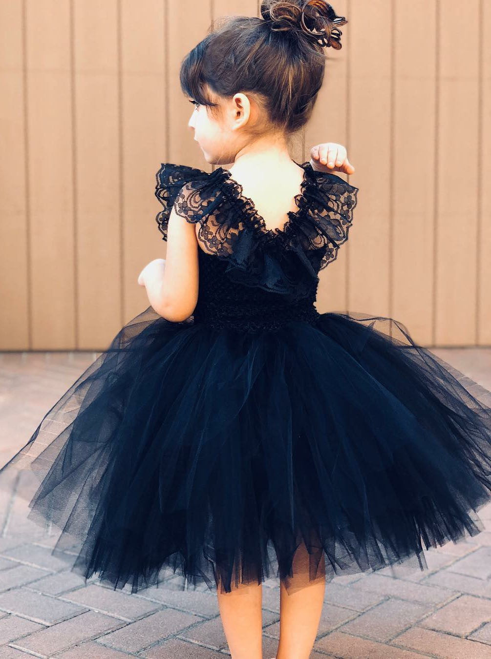 Navy Blue Lace Straps Ball Gown Tulle Flower Girl Dress With Ruffles OF120