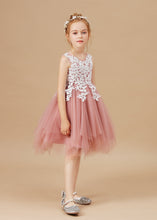 Chic Applique Asymmetrical Sleeveless Tulle Flower Girl Dress