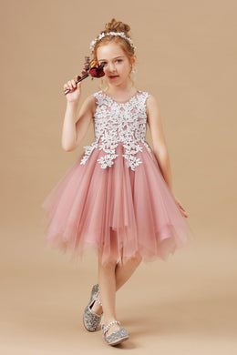 Chic Applique Asymmetrical Sleeveless Tulle Flower Girl Dress