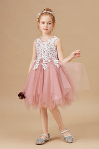 Chic Applique Asymmetrical Sleeveless Tulle Flower Girl Dress