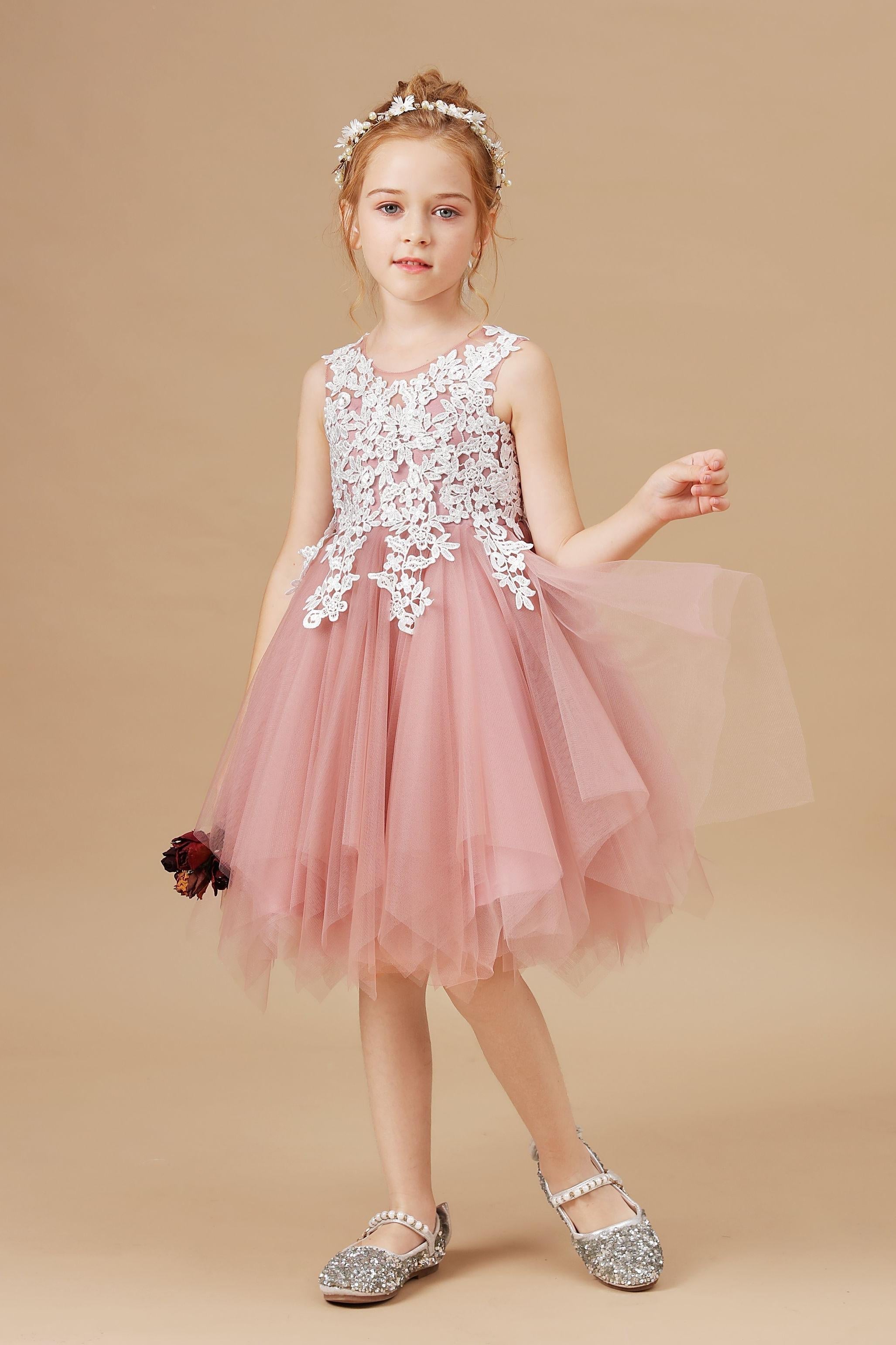 Tulle Chic Applique Asymmetrical Sleeveless Flower Girl Dress