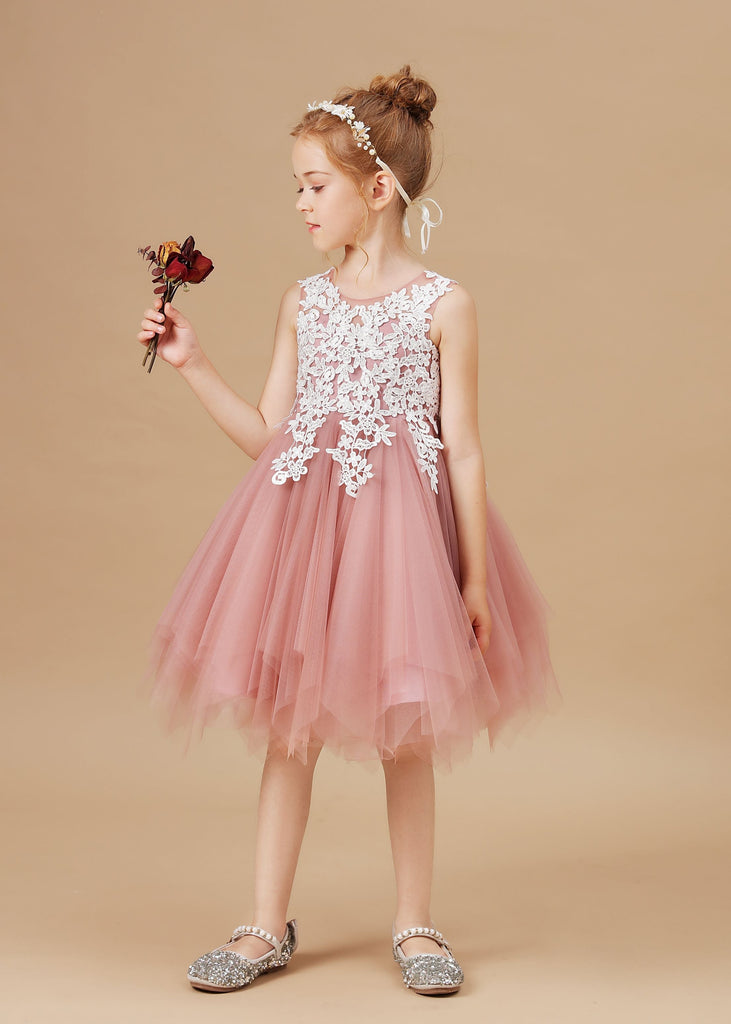 Tulle Chic Applique Asymmetrical Sleeveless Flower Girl Dress