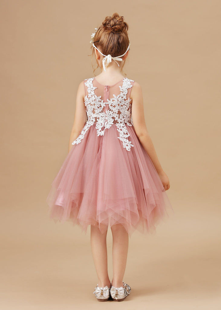 Tulle Chic Applique Asymmetrical Sleeveless Flower Girl Dress