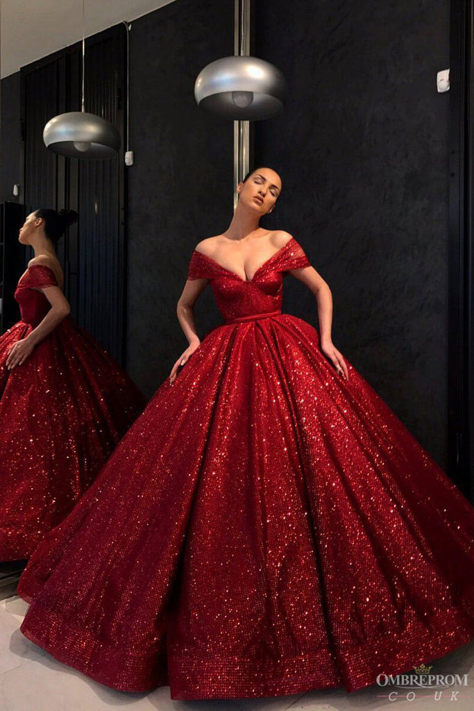 Off The Shoulder Sequin Prom Dress Ball Gown Quinceanera Dress OP639