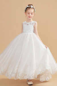 Cute Ivory Cap Sleeves Tulle Flower Girl dress With Beading