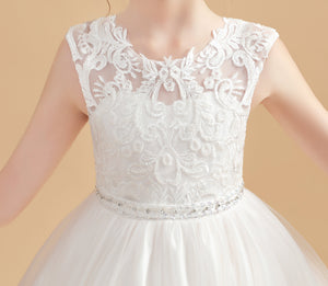 Cute Ivory Cap Sleeves Tulle Flower Girl dress With Beading