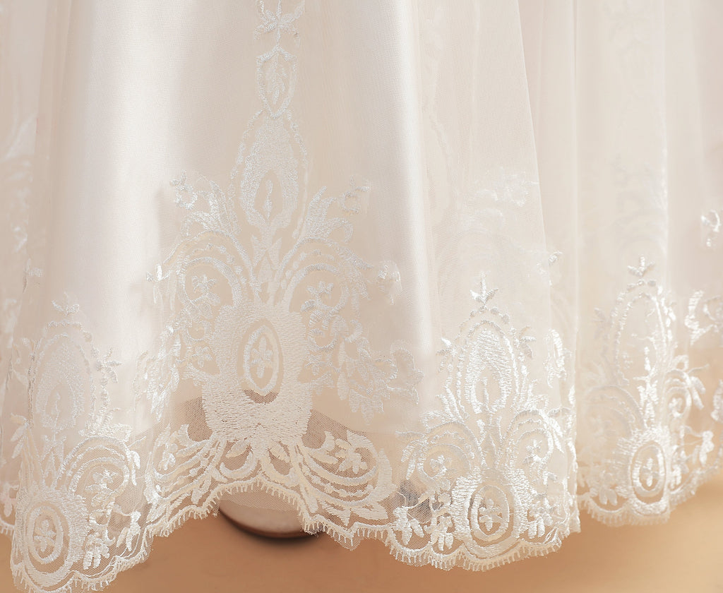 Cute Ivory Cap Sleeves Tulle Flower Girl Dresses With Beading